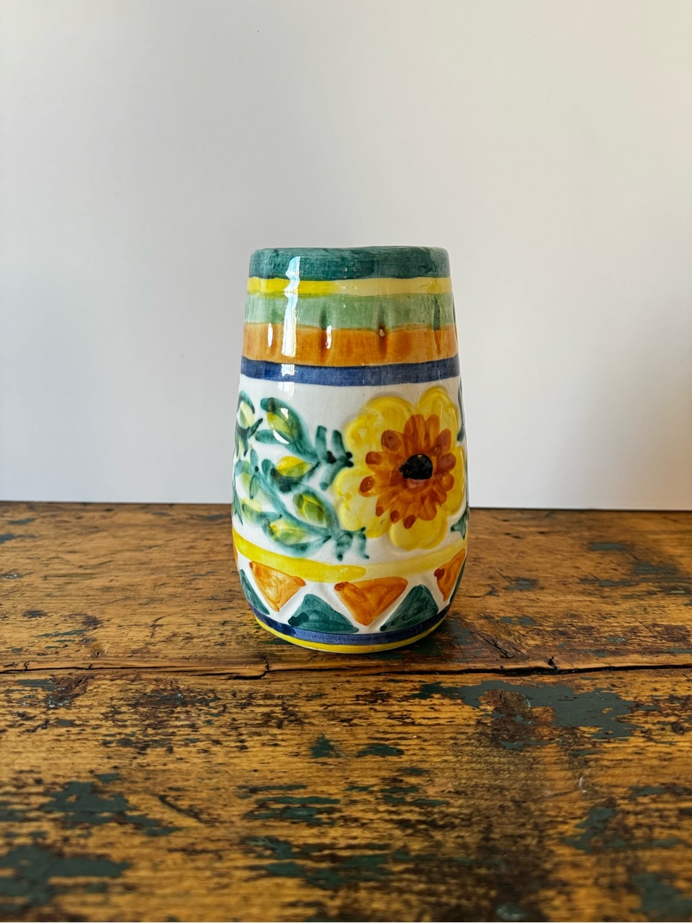 Hand-Painted Floral Ceramic Vase - Yellow & Green